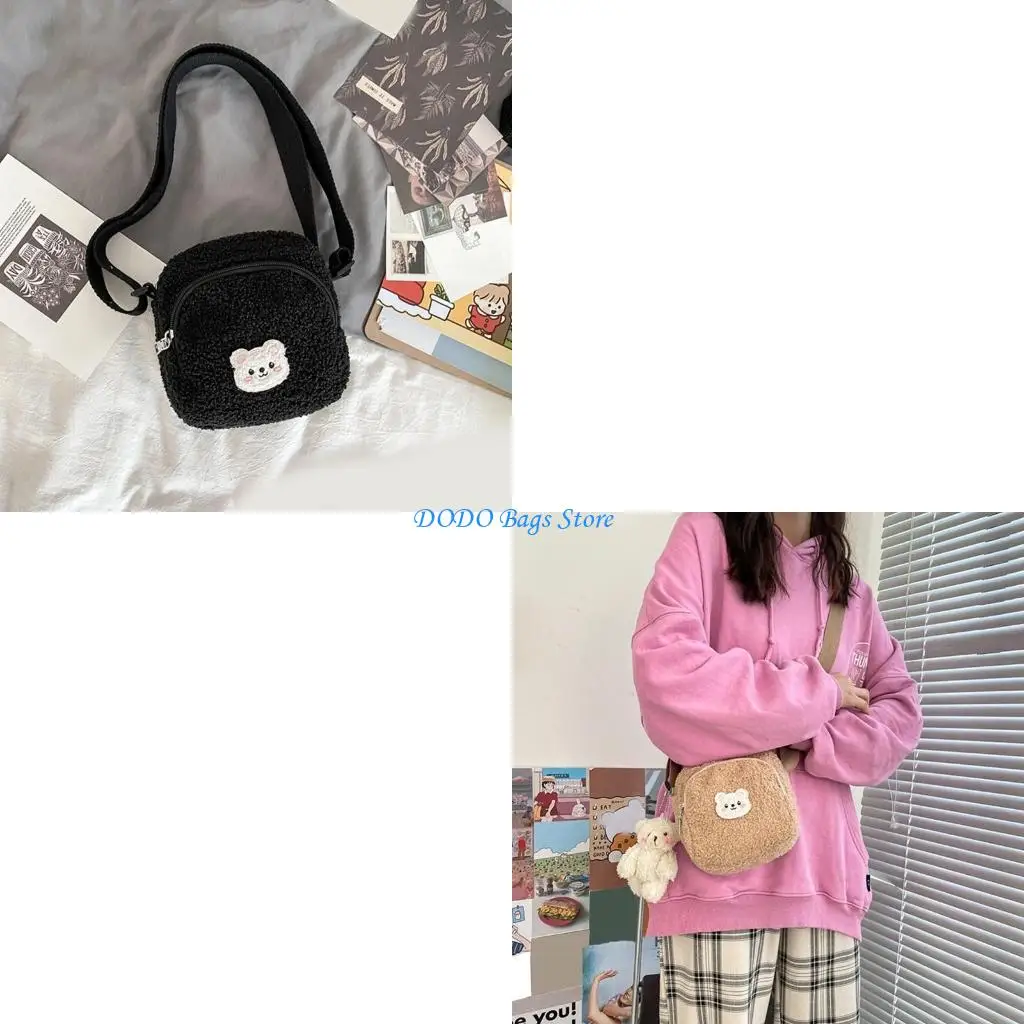 

Girls Cossbody Purse Bear Pendant Plush Purse Handbag Adjustable Strap Shoulder Bag for Women Adult