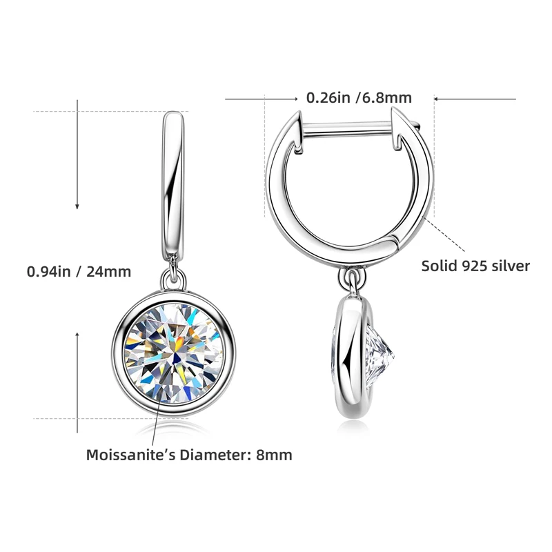 IOGOU 1ct 2ct Reale Rotondo Moissanite Orecchini a cerchio pendenti per le donne Ciondola Huggie Orecchini in argento 925 2023 Gioielli di tendenza originali