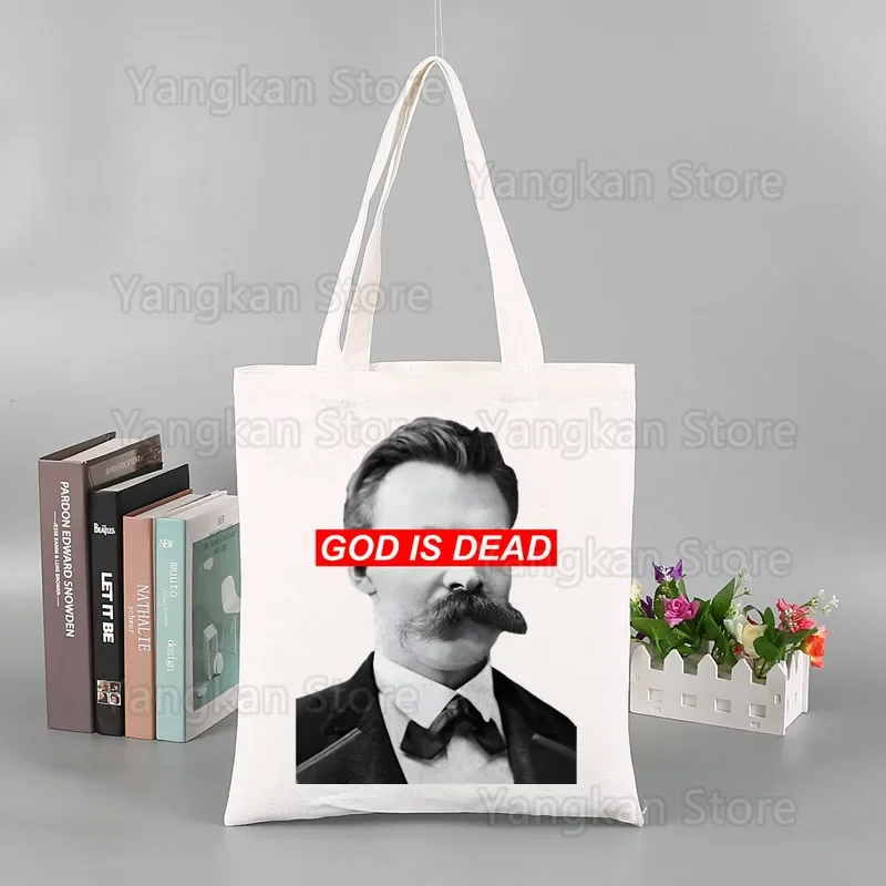 God Is Dead Friedrich Canvas Tote Eco Shopping Bag Canvas Tote Bag HandBag Daily UseNietzsche Nihilist Canvas Shoulder Bag