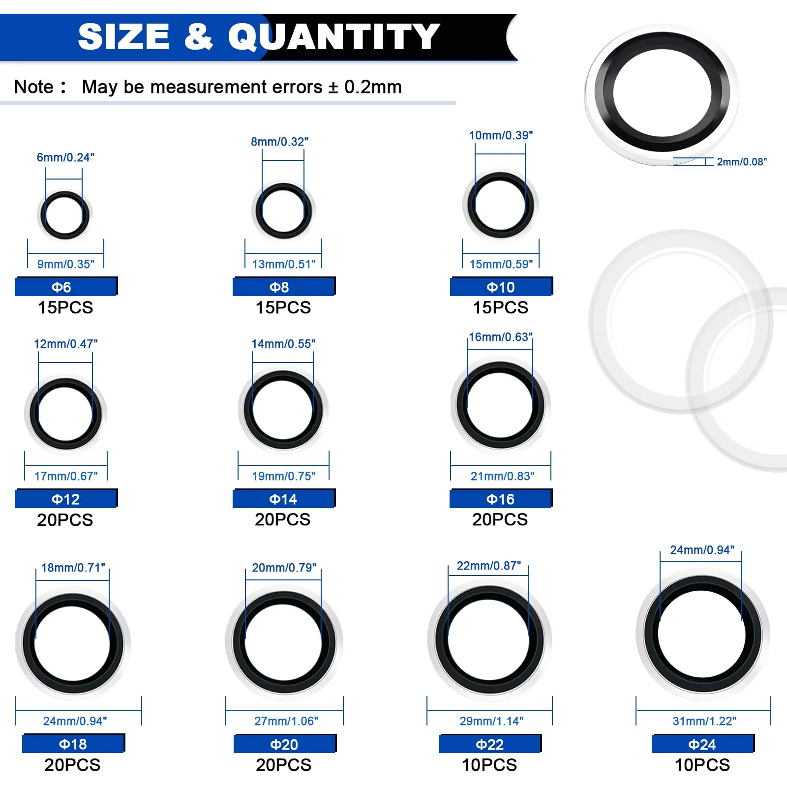 Metric Zinc-Plated Steel Self-Centred Sealing Rubber Washers Automotive Seal Gasket Crush O-Ring Assortment Kit Set M6 to M24