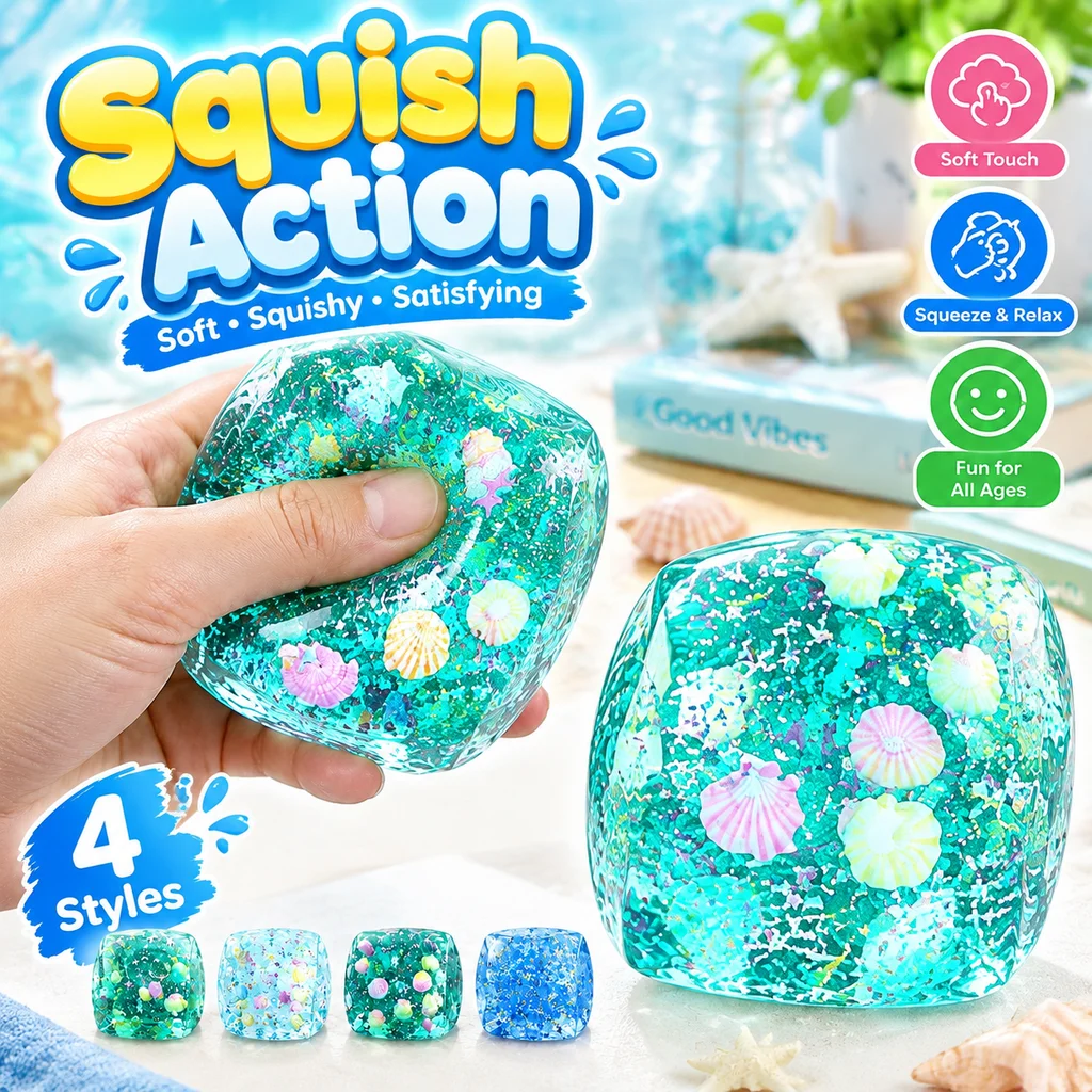 3D Slow Rebound Ocean Shell Squishy Stress Relief Toy Simulation Cube Fidget Squishy Student Vent Decompression Ornament