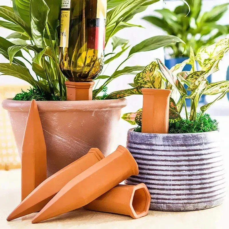 Terracotta Self Watering Plant Stakes 2 Pack Auto Irrigation Tools for Indoor Outdoor Potted Plants