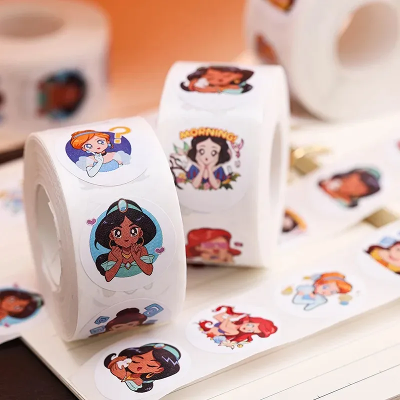 500pcs Disney Princess Sealing Stickers Cute Cartoon Decals Round DIY Album Diary Label Graffiti Sticker Children Gift