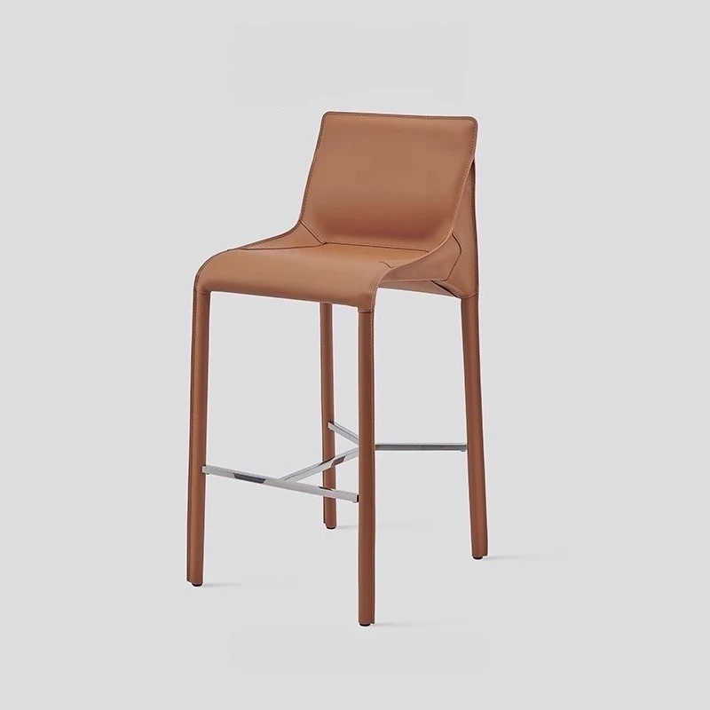 Italian Bar Stool Minimalist Saddle Leather Dining Chair Backrest High Stool for Home Island