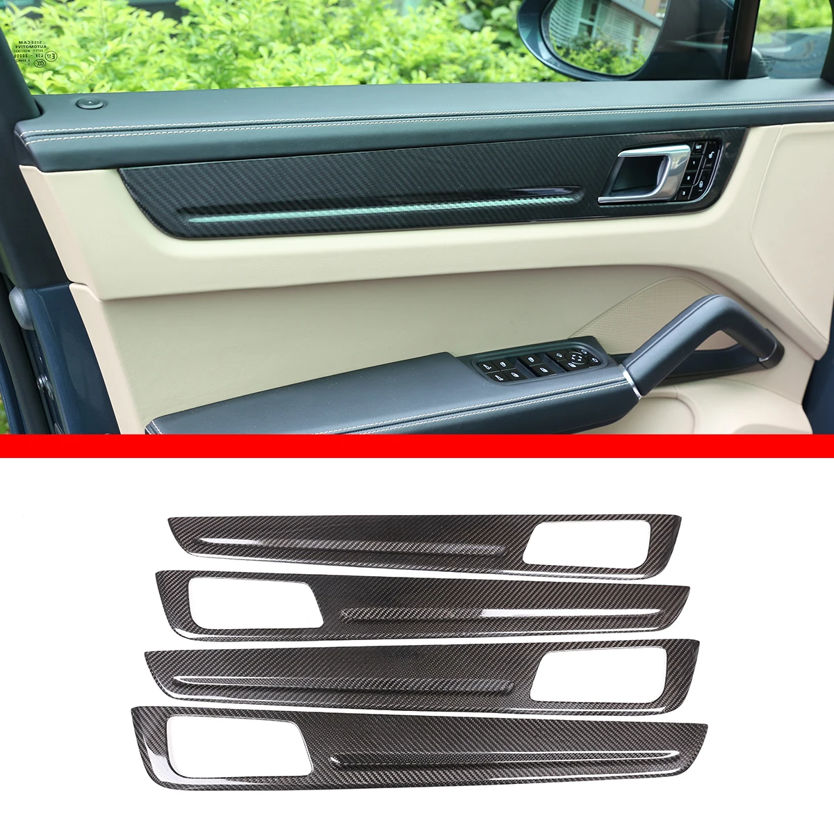 

Real Carbon Fiber Car Interior Doors Handle Panel Frame Sticker Trim Strips Cover For Porsche Cayenne 2018-2023 Auto Accessories