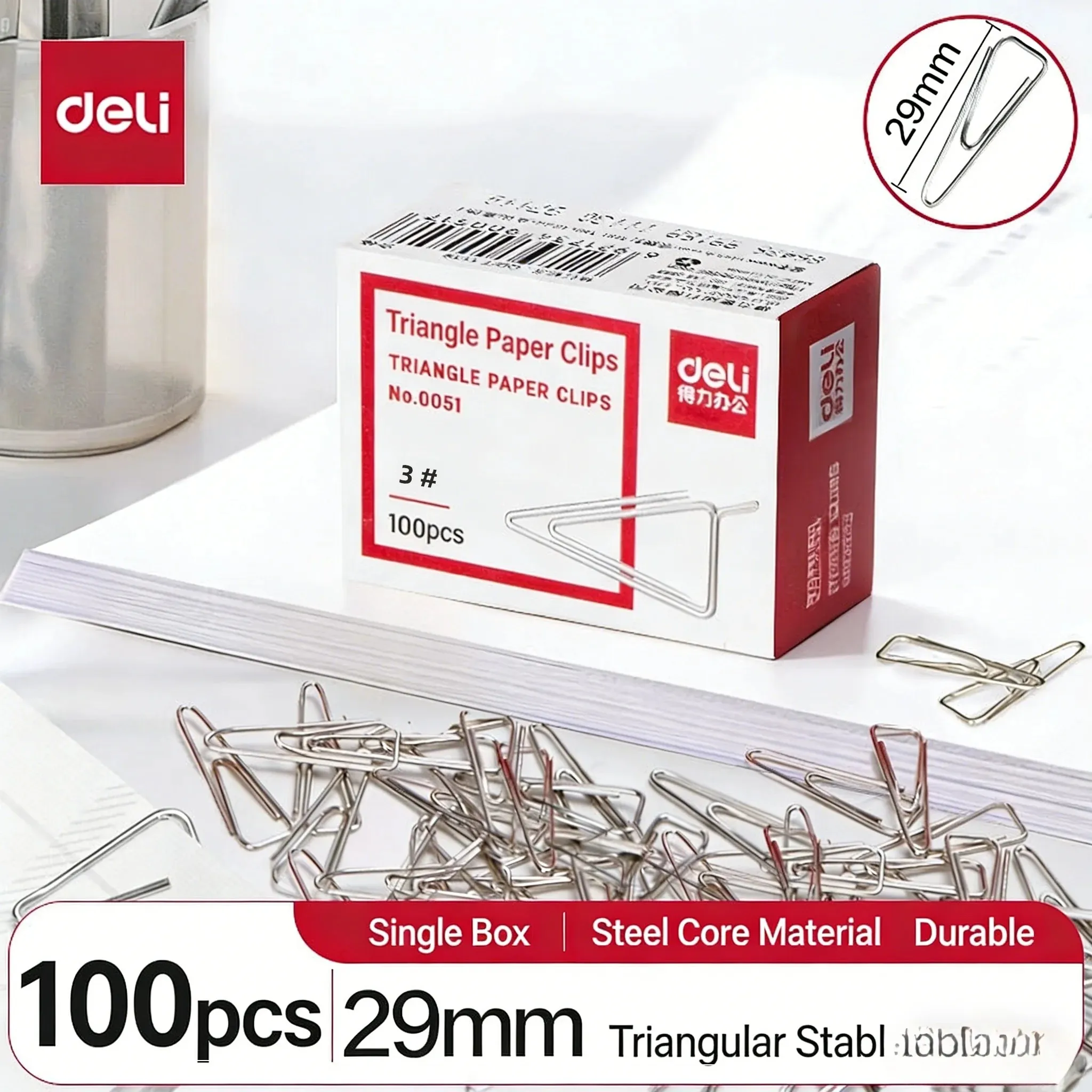 

Deli 0051 Triangle Paper Clips 100Pcs/Box Cute Creative Thickened Electroplated Rustproof Office Supplies Paperclips