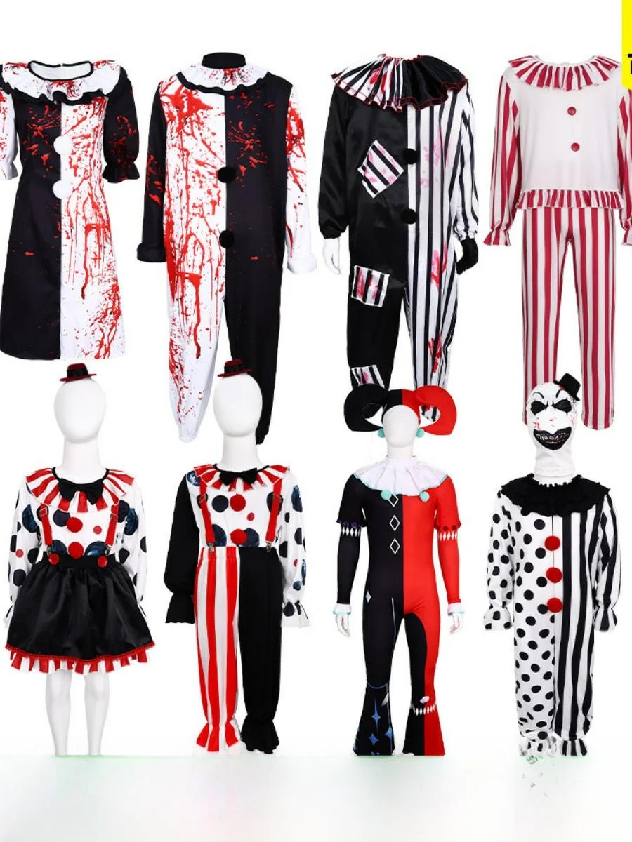 

New Arrival loween Terroristic Clown Role-plang Costume Scary Stage Performance Suit Evil Joker Costume Polyester Material