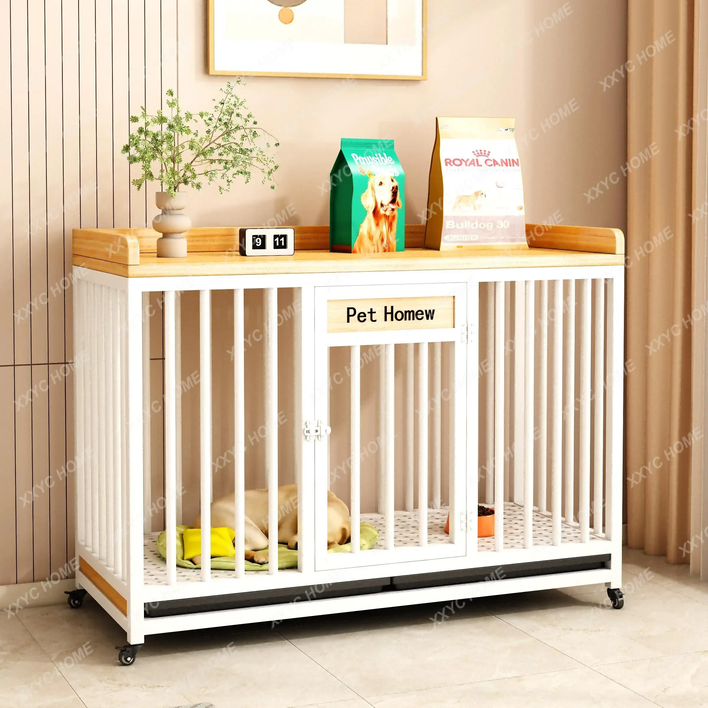 A Household indoor small, medium and large dog height reinforced kennel villa with toilet pulley