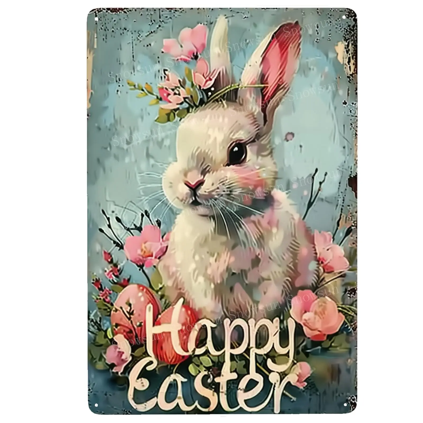 Snowsun Rabbit Metal Tin Sign Vintage Aluminum Sign Gift for Home Kitchen Garden Yard Wall Bedroom Club Front Door Decor 8x sign