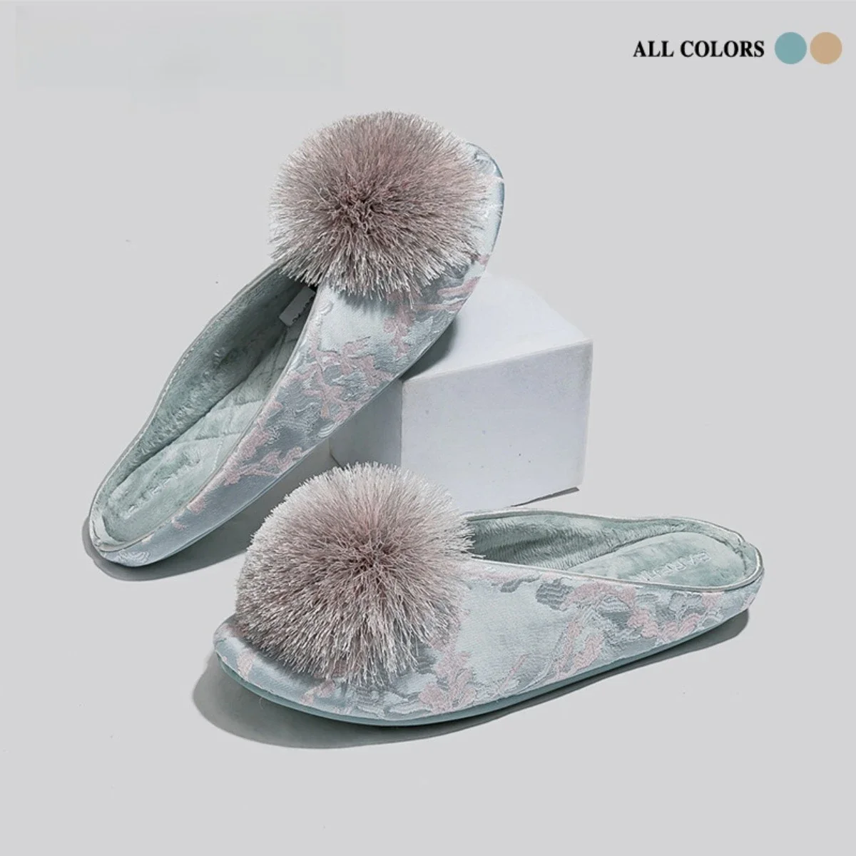 Indoor Home Slippers Hairball Decoration Women's National Style Embroidery Non-slip Silent Premium Cotton Slippers