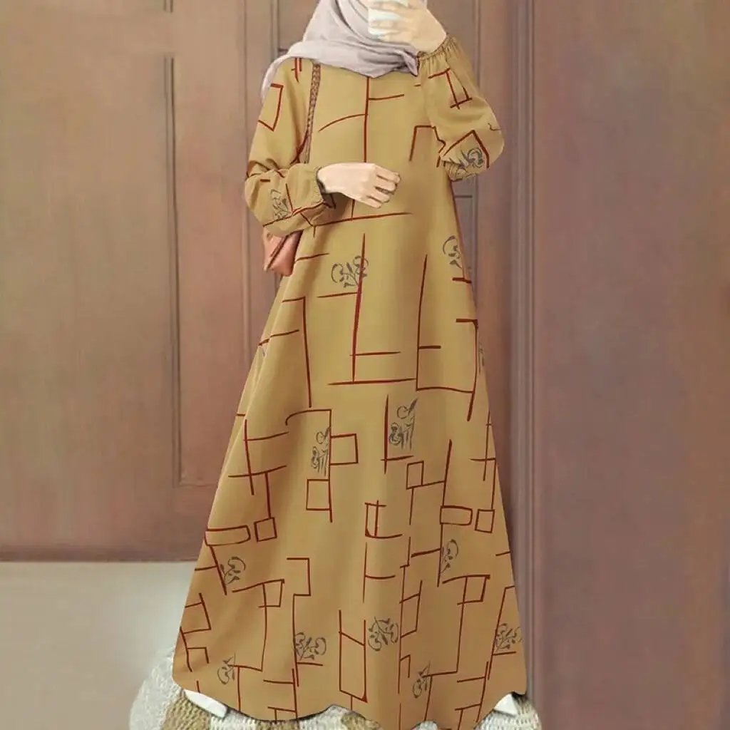 

New Muslim Casual Pullover Long Sleeved Loose Round Neck Long Dress Long Skirt Factory Batch Ramadan Dubai Luxury Islam Elegant