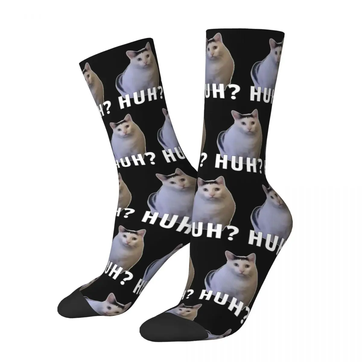 Huh Cat Meme Socks for Women Men Accessories All Season Funny Cats Memes Comfortable Crew Socks Breathable