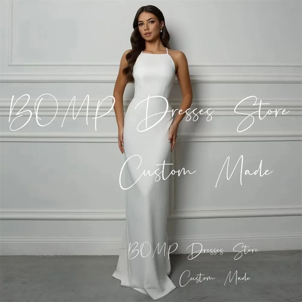 

BOMP Simple Mermaid Wedding Dress Women Halter Backless Lace-up Sleeveless Sweep Train Vestidos De Novia Bridal Gown Customized