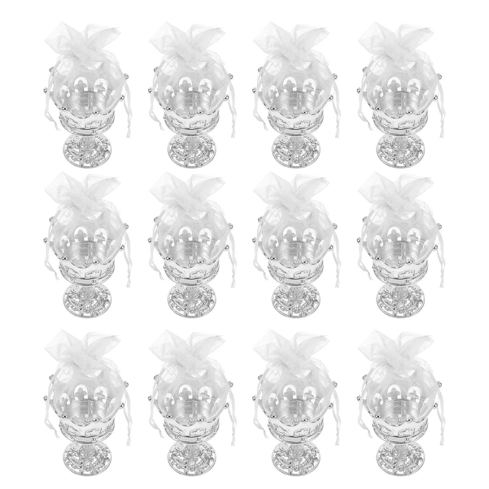 

12pcs Crown Shaped Candy Boxes Plastic Organza Storage Centerpiece Party Favor Decorative Box Wedding Birthday Christmas