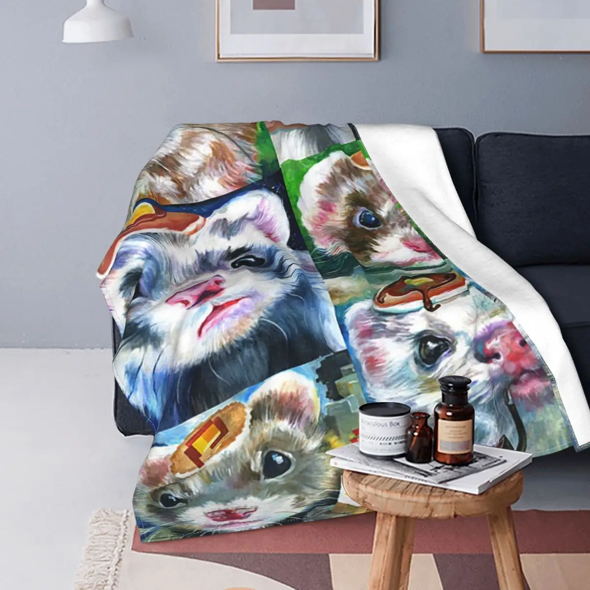 

Plaid Ferret Blankets Sofa Cover Fleece Spring Autumn Animal Portable Warm Throw Blankets for Bed Outdoor Plush Thin Quilt