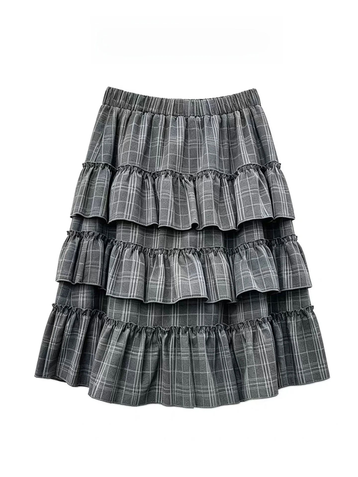 High Waist Midi Plaid Skirt Women's Embroidered A-Line Skirt Casual Breathable Skin-Friendly High Waist Midi Skirt