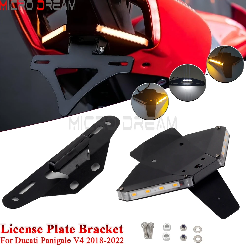 

For Ducati Streetfighter Panigale V4 V4S V4R V2 Motorcycle LED Turn Signals License Plate Holder Rear Tidy Fender Eliminator Kit