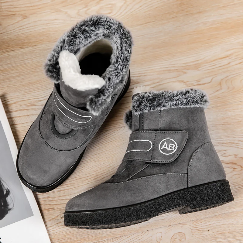 Faux Suede Plush Snow Boots Women 2025 New Non-slip Faux Fur Warm Winter Boots Woman Hook Loop Cotton Couples Shoes Plus Size 44