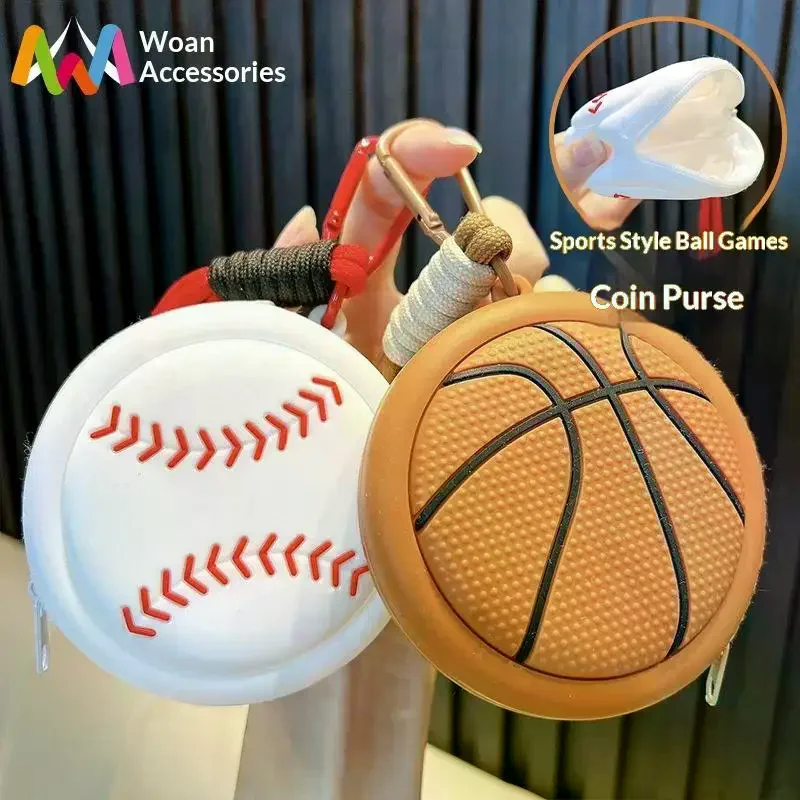 New Cartoon Sporty Storage Bag Basketball Football Keychain Coin Purse Volleyball Baseball Key Ring Wallet Earphone Case