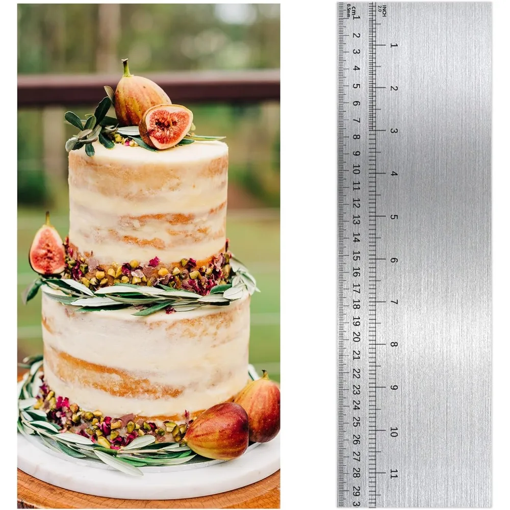 

12 Inch Metal Cake Scraper Smoother with Scale Stainless Steel Cake Edge Smoother Cake Decorating Comb Baking Scraper To