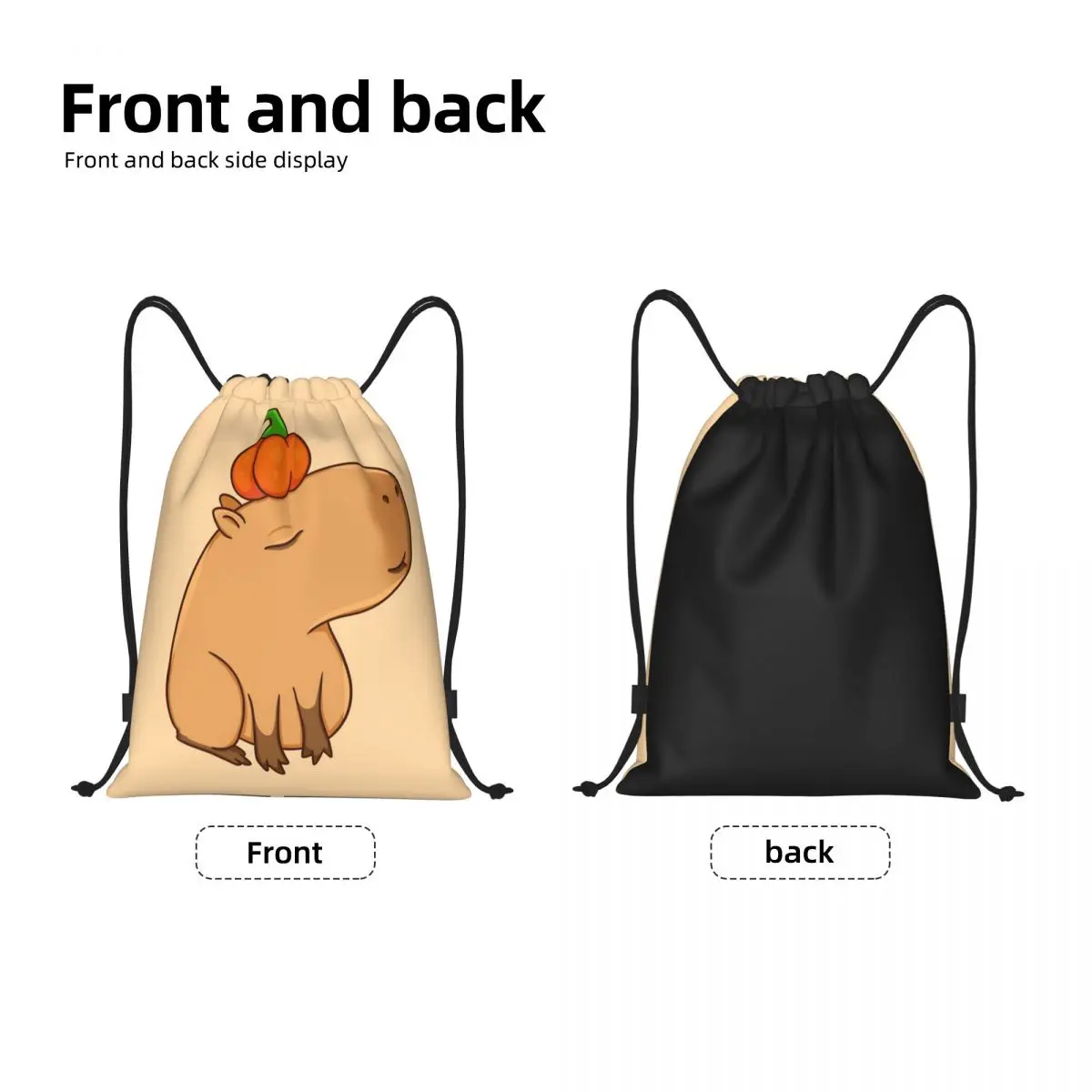 Cute Capybara With Pumpkin Bag Drawstring Backpack Sports Gym Sackpack String Bag for Running