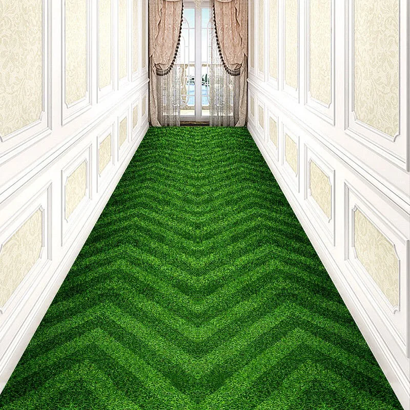 Reese Lobby Carpet Living Room Japanese Lint-free Rug Hallway Corridor Football Field Geometry Stadium Green Grass Pattern Decor