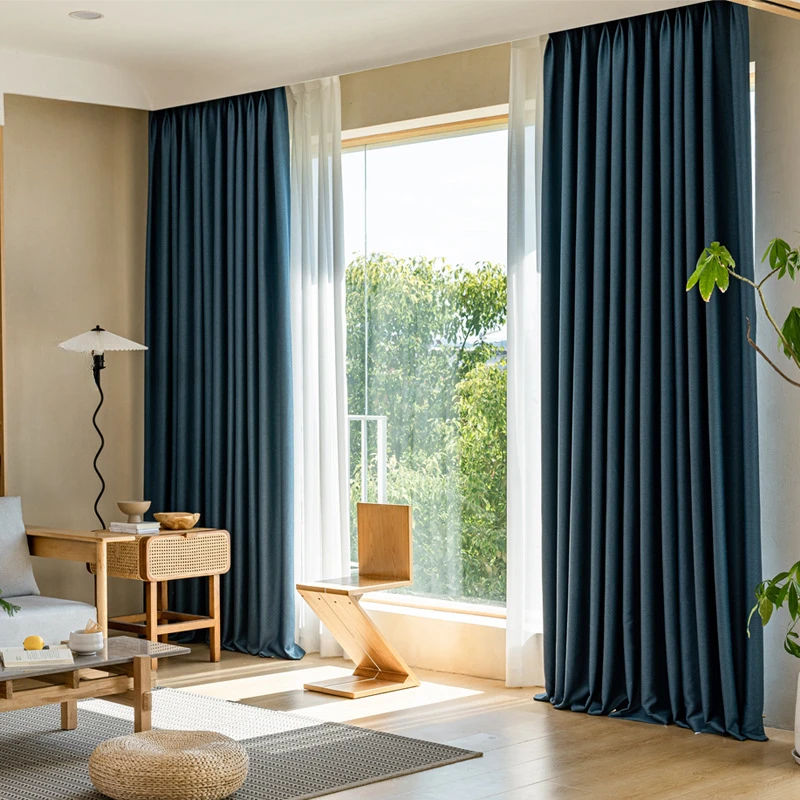 

Cotton Blossom Hemp Quiet Wind Shading Curtains for Living Room Black Silk Layer Solid Color Breathable and Gentle Wind Curtains