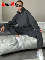 Autumn Women's Tracksuit with Zipper Cotton Oversize White Casual Two Piece Set Women  Classic Sports Trouser Suits for Women - Image 6