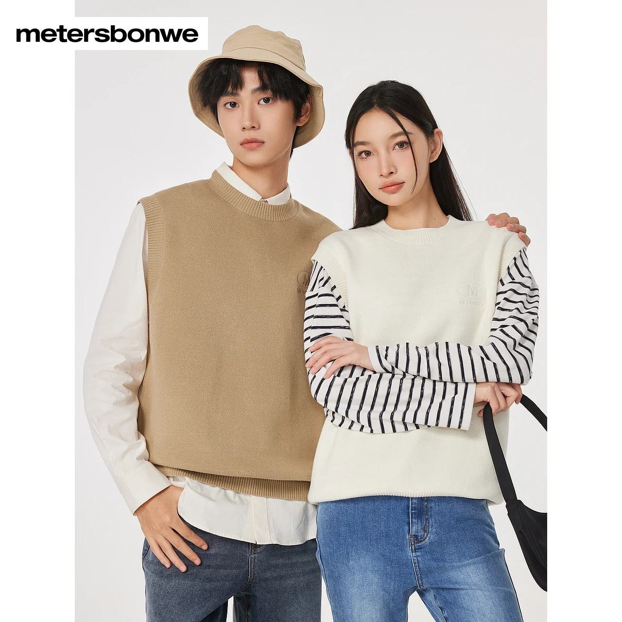 Metersbonwe-Men Women's Crew Neck Vest Solid Color Letter Jacquard Sleeveless Pullover  Comfortable Simple High Quality Tops