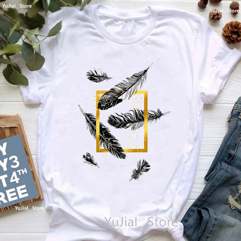 Aquarel Vogel En Feather Print T Shirt Vrouwen Kleding Zomer Mode Tops Tee Shirt Femme Esthetische Art T-shirt Vrouwelijke