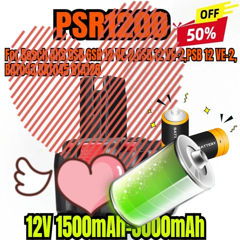 

Rechargeable Battery AHS GSB GSR 12 VE-2,GSB 12 VE-2,PSB 12 VE-2, BAT043 BAT045 BTA120 For Bosch 12V Drill Li-ion PSR1200