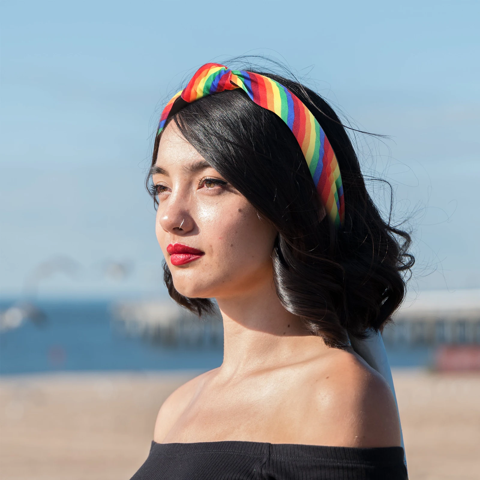 

Rainbow Pattern Hairbands Women Knotted Headband Print Curly Thick Fabric Comfortable Secure Fit Trendy Accessories