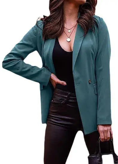 Chaqueta de traje informal para mujer con mangas largas y tapeta frontal de gran tamaño Chaqueta de oficina con botones y solapa de negocios