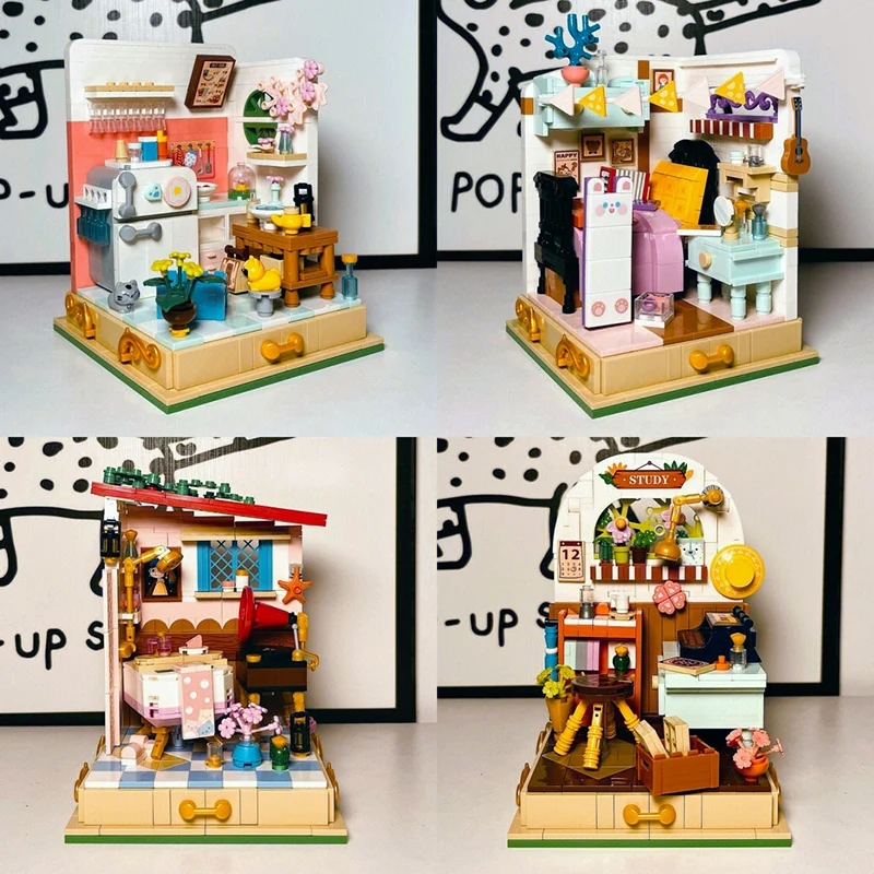 Creative Mini Room Kitchen Bedroom Building Blocks City Friends Play House Set Apartment Model Assemble Bricks Toys Gifts Girls