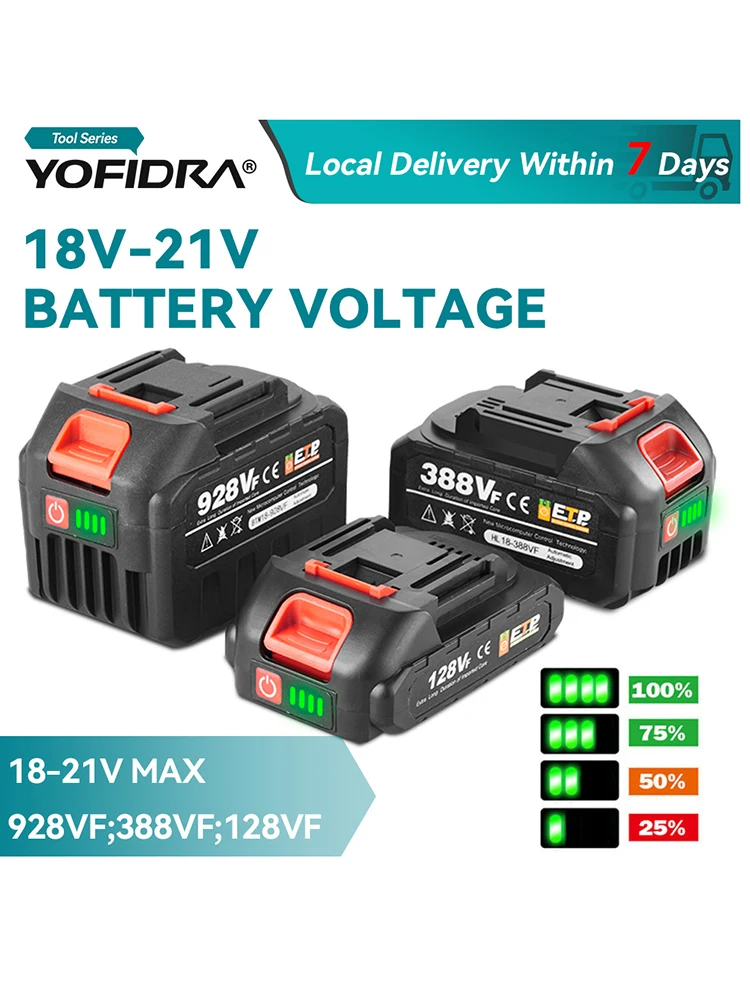 YOFIDRA 18-20V Oplaadbare 928vf 388vf 128vf Plus Lithium Ion Batterij voor 21V 18V Power Tool vervangende Batterij - afbeelding 2