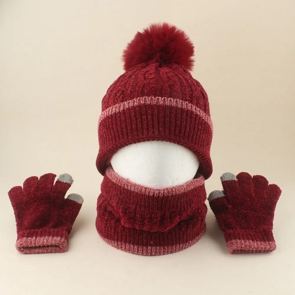 Thick Thicken Knitted Hat Set Knitted Winter Hat Scarf Gloves Three Piece Set Autumn And Winter Toddler Winter Hat For Children