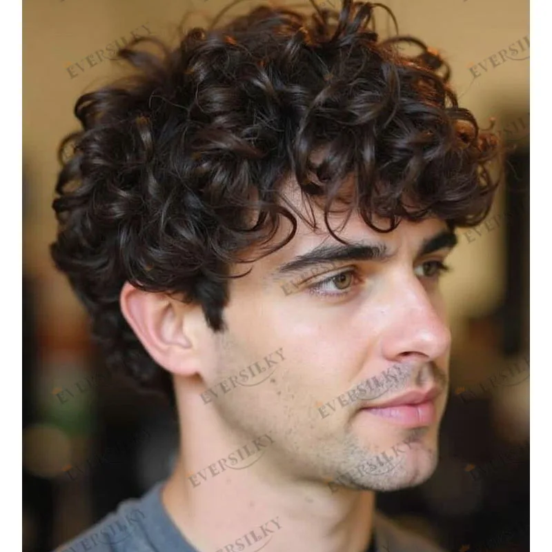 #6#7#18 Light Blonde 28mm Loose Curly Vlooped Super Durable European Men Toupee Undetectable Skin Base Hair Prosthesis Capillary