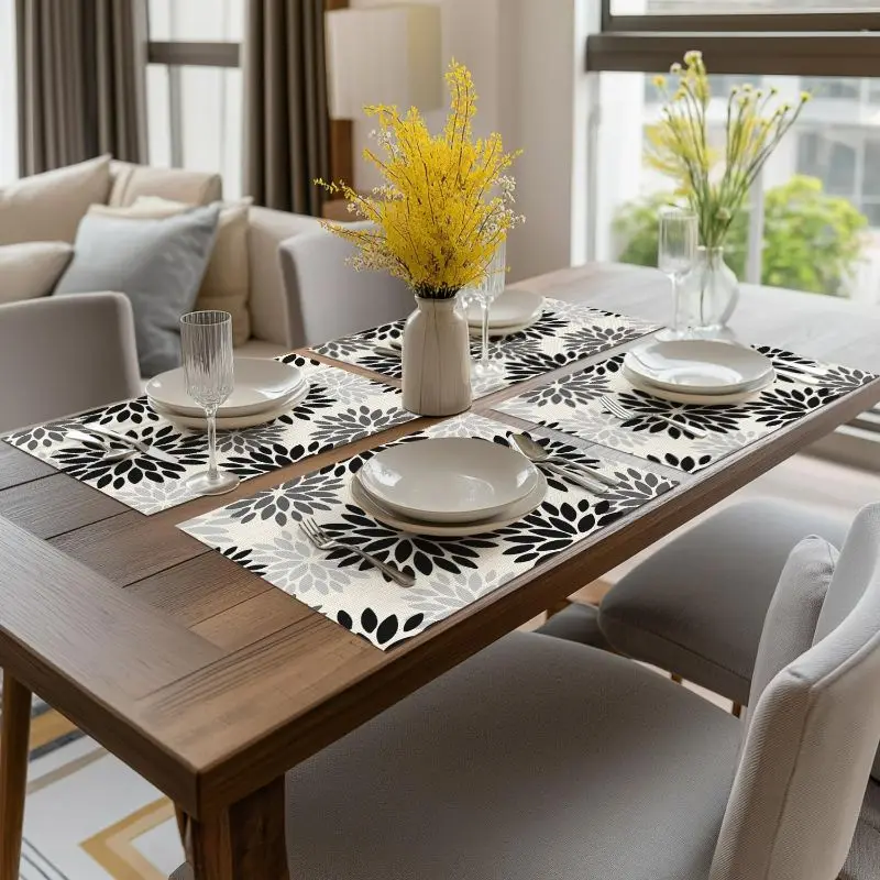 VIKAMA 2/4/6PCS Retro Daisy Flower Placemats, Washable Non Slip Table Mats, Aesthetic Kitchen Dining Decor
