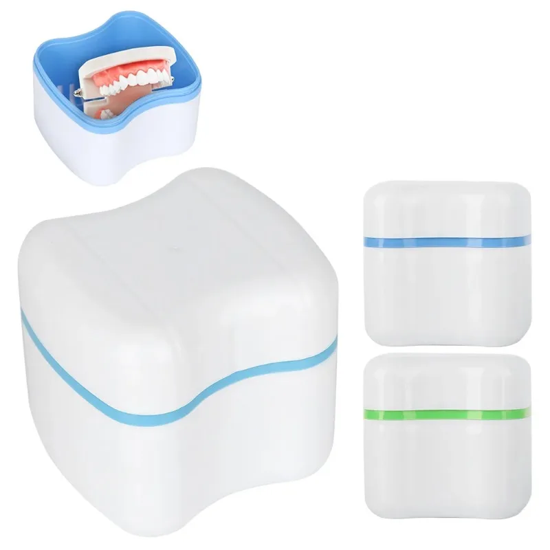 Portable Small Water-Resistant Denture False Teeth Store Cleaning Storage Case With Filter Screen Container Dental Appliance Box