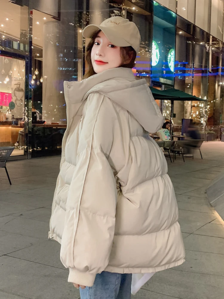 Women Short Puffer Jacket 2026 Winter Thickened Korean Style Loose Bread Coat Warm Cotton Parka for Student