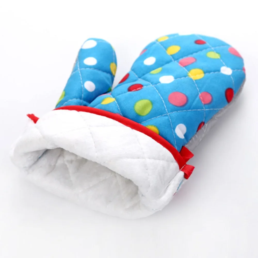 Polyester Cotton + Cotton Oven Mitts Comfortable Fit Blue Red Heat Resistant Gloves Non-Slip Baking Gloves Home Kitchen Baking