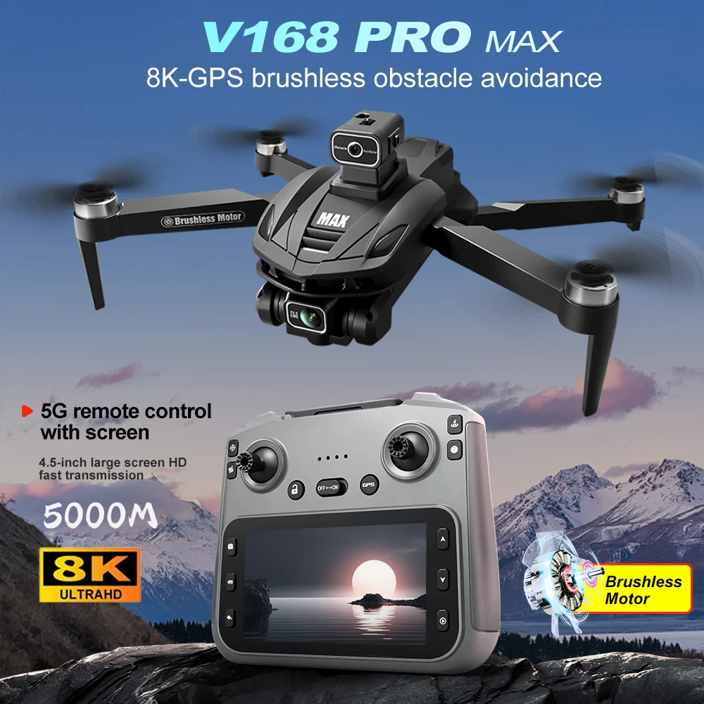V168 PRO Max GPS 드론 8K 전문가용 HD 듀얼 카메라 전방향 스크린 360 ° 장애물 회피 FPV Dron Rc 쿼드콥터 장난감