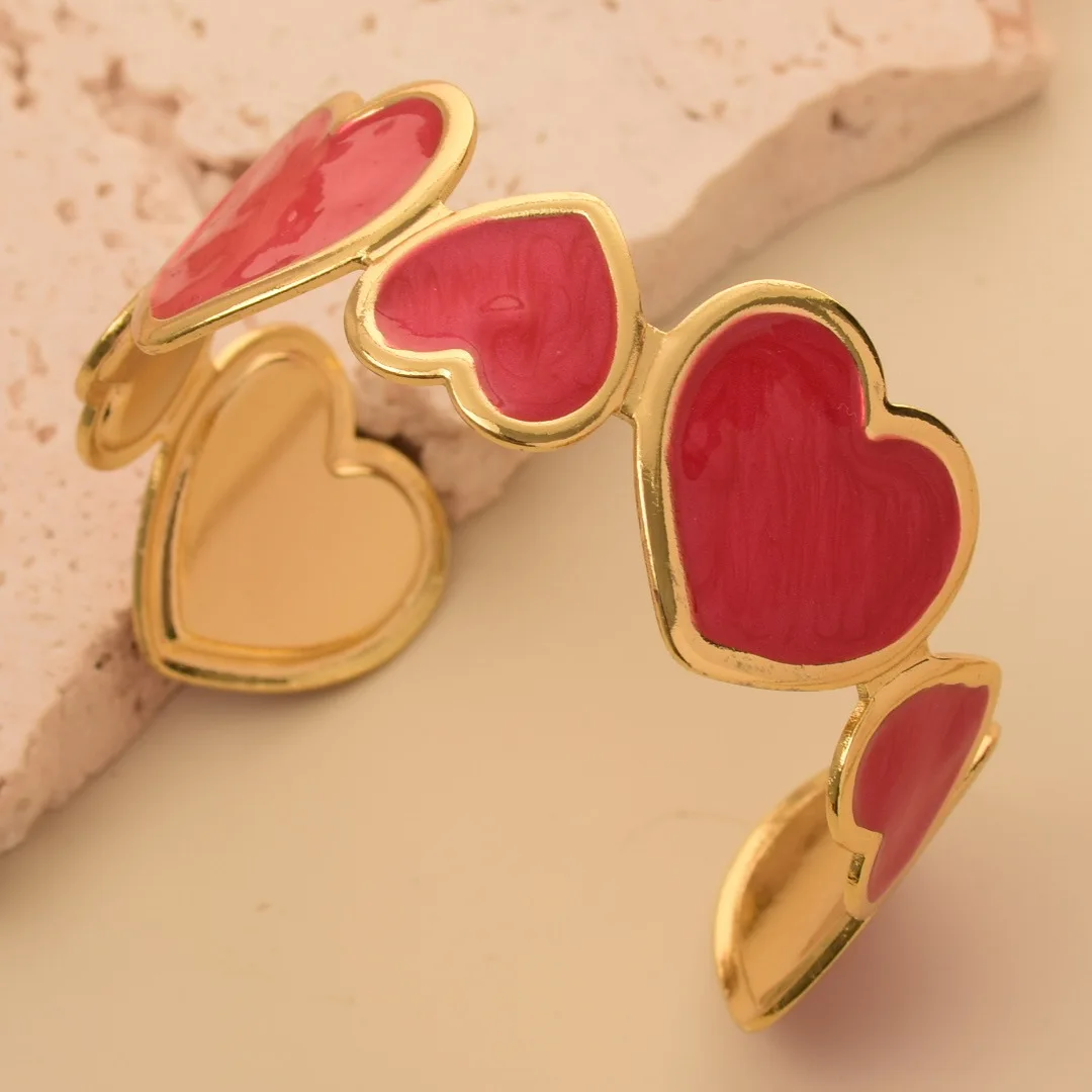 ZAKOL Stainless Steel Dripping Oil Heart Cuff Bracelet for Women Gold Color Love Shape Geometric Open Bangle Party Jewelry