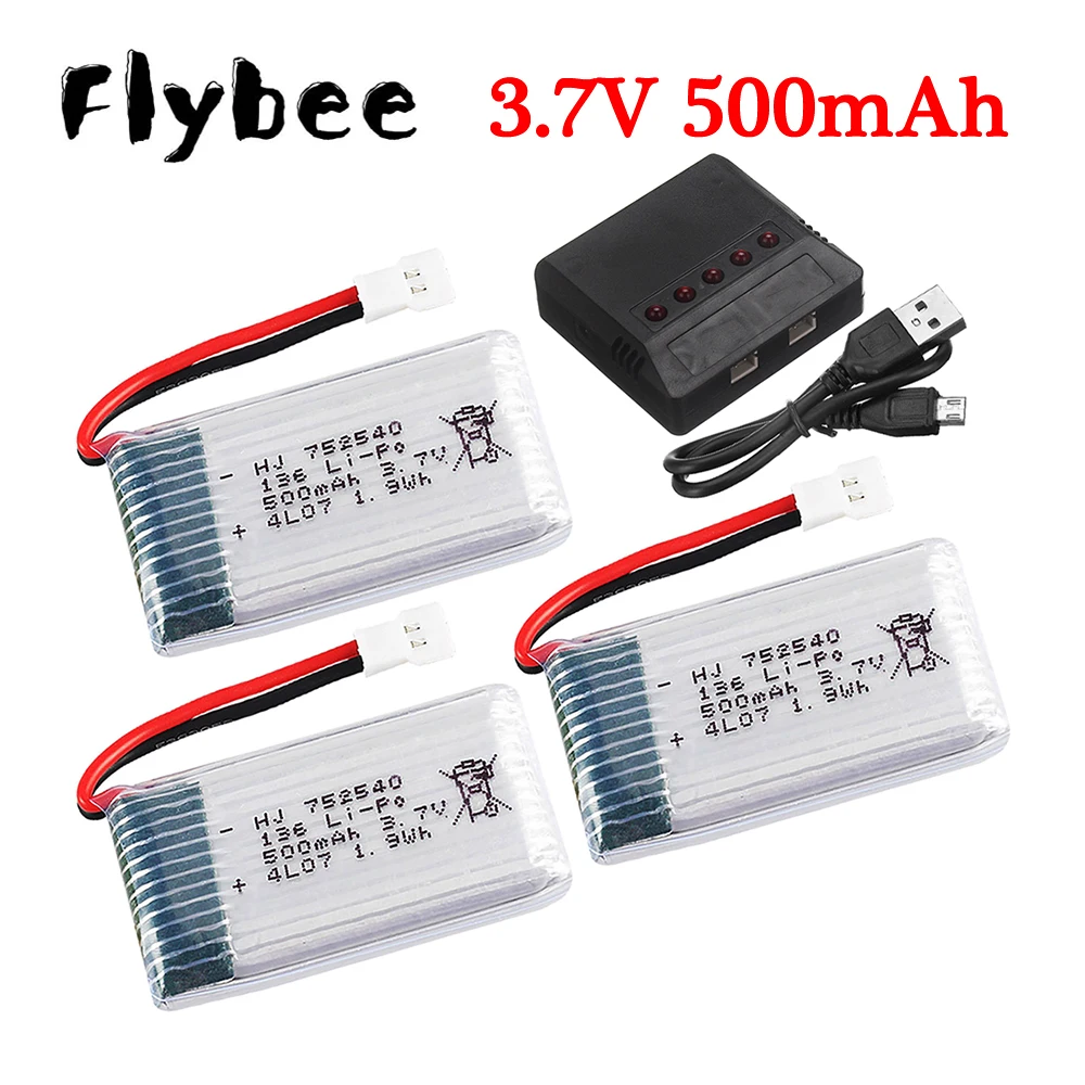 

3,7 В, 500 мАч, 752540, зарядное устройство Lipo для Syma X5C X5SW M68 Cheerson CX-30 H5C, запасные части для дрона, 3,7 В, перезаряжаемая батарея