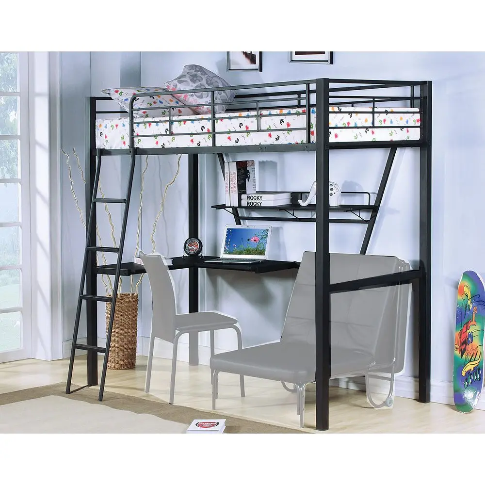 ACME Senon Loft Bed & Desk in Silver & Black