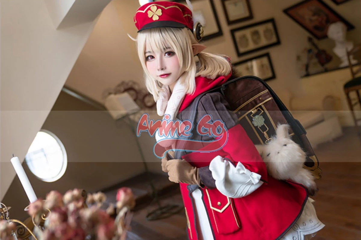 In Stock Klee Genshin Impact Cosplay Costume Hat Kawaii Dress for Women Girls Game Halloween Uniform C02886-AAA