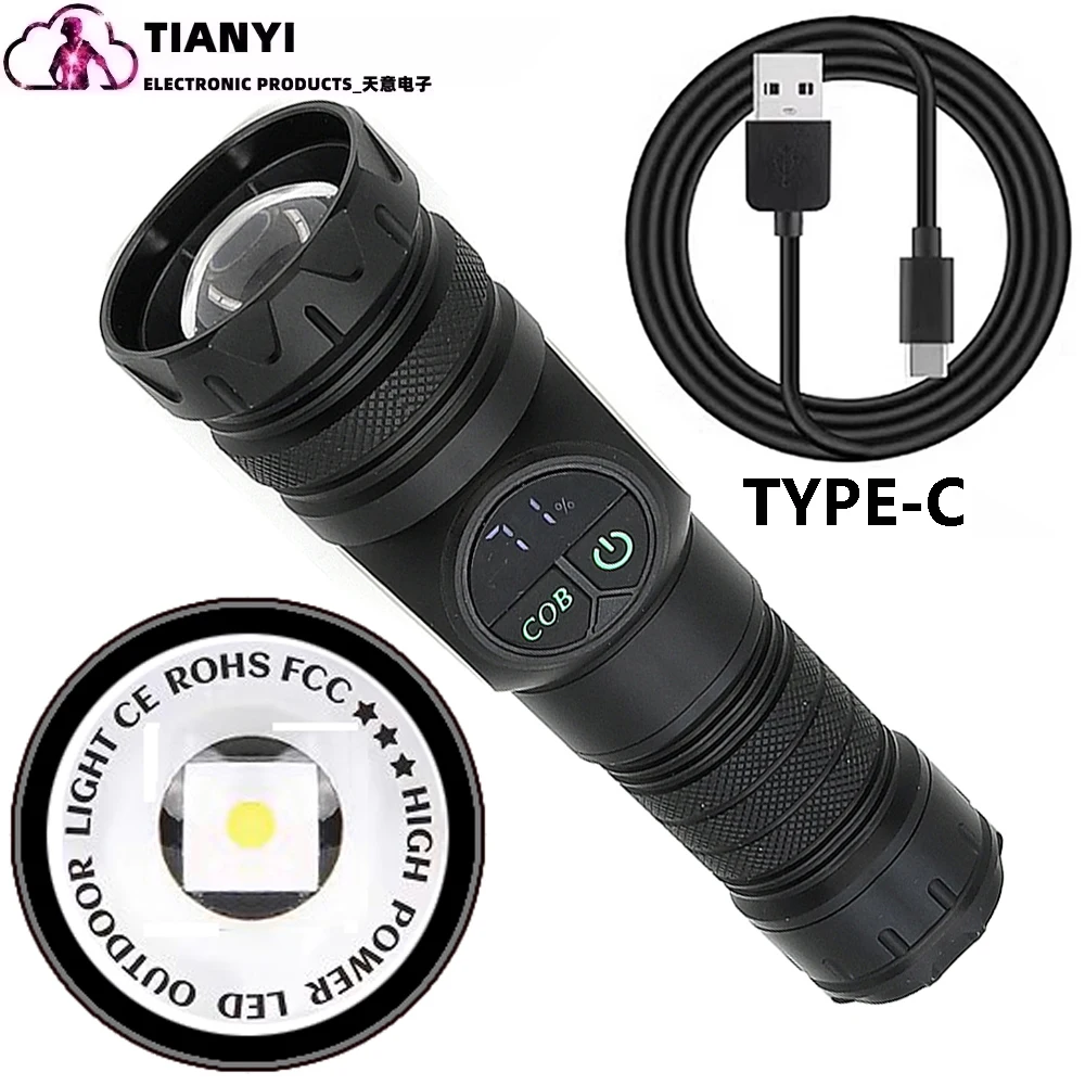 Long range zoom COB+ white laser flashlight LED outdoor camping lighting Aluminum alloy flashlight USB charging