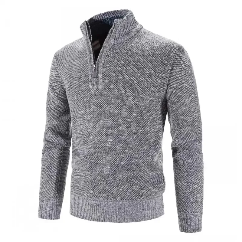 Pull en tricot coupe couvertes à col montant pour hommes, pulls décontractés, fermeture éclair document solide, optique, automne, hiver