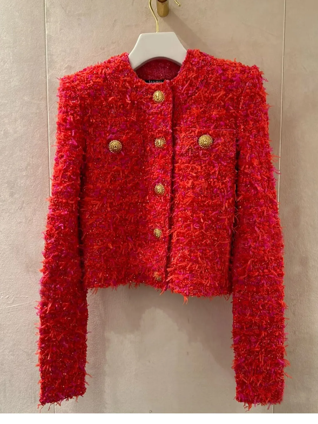 

Sweet Sle Women's Knitted Outerwear Heavy Design Work Gold Bule Pure Color Woven Harris Tweed Coat Regular Sve Long ro...