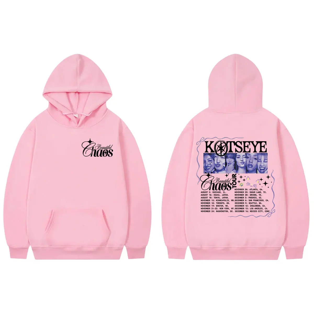 Kpop Katseye Tour 2025 الجرافيك هوديس الرجال النساء موضة خمر قمصان سويت شيرت بقلنسوة الخريف الشتاء عادية كم طويل البلوفرات